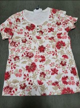 Karen scott small red/white floral short sleeve shirt - £6.66 GBP