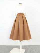 Women Winter PINK Midi Pleated Skirt Woolen Pink Pleated Party Skirt Plus Size  image 7