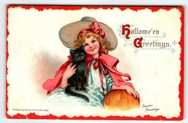 Halloween Postcard Black Cat Girl Pumpkin Series 121 Frances Brundage Germany - £38.19 GBP