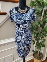 Michael Kors Women&#39;s Blue Polyester Round Neck Short Sleeve Knee Length Dress S - £25.57 GBP
