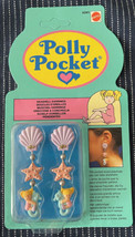 Vintage 1990 Polly Pocket Seashell Earrings Dangly MOC NEW &amp; SEALED #6285 - £79.00 GBP