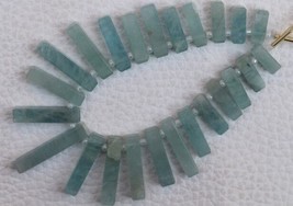 Natural 23 piece smooth AQUAMARINE cuboid gemstone briolette beads 4 X 4 X 10 -- - £52.31 GBP