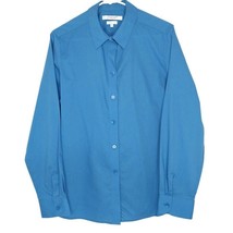 Foxcroft Womens Blouse Size 14 Long Sleeve Button Front Collared Solid Blue - £12.50 GBP