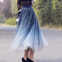 Navy blue Sequined Tulle Skirt Outfit Women Plus Size Sparkly Midi Tulle Skirt image 8
