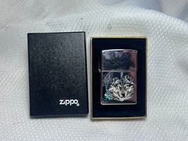 1997 Imprint Wolf Head Zippo Polished Chrome Torch Cigarette Lighter In Box - £23.86 GBP