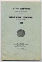 1938 Companies Under the Supervision of Texas Board of Insurance Commiss... - $21.75