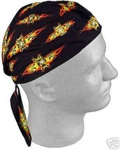 Maltese Iron Cross Flames Fire Biker Do Rag Fitted Tied Bandana Head Cap Doo - £7.85 GBP