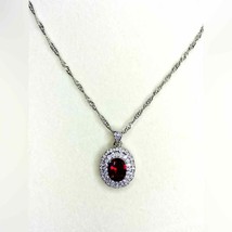 Sterling Silver Cubic Zirconia Red White  Stones Pendant NIB - £17.17 GBP