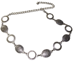 Women&#39;s Silver Tone Medallion Chain Belt Fits Up To 40 in Waist - £15.68 GBP