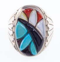 Richard and Geneva Terraza Sterling Silver Lapidary Inlay Ring Size 10.5 - £163.53 GBP