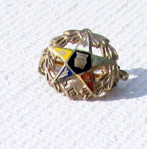 ANTIQUE TINY ENAMELED FRATERNAL PIN 10K GOLD TOP - £7.97 GBP