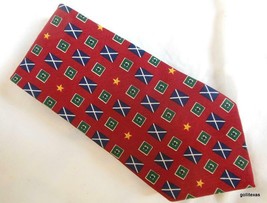 Tommy Hilfiger  Men&#39;s Tie Flags on Red Hand Made Silk - $25.15