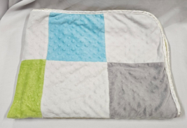 Just Born White Blue Lime Green Gray Patchwork Minky Baby Blanket - $39.59