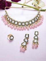 Pink Cluster Beaded Kundan Choker Necklace Earring &amp; Ring Set Jewelry Women - £26.83 GBP