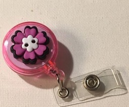 Flower Pink badge reel key card ID holder lanyard Retractable Scrubs Nurse - £6.40 GBP