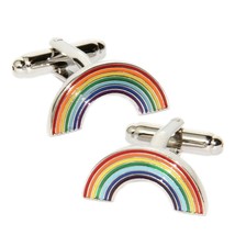 Rainbow Cufflinks Lucky Arch Lgbtq Gay Pride New W Gift Bag Wedding Groom Enamel - £9.45 GBP
