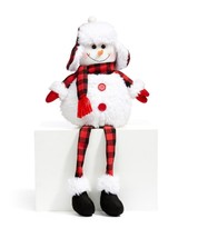 Snowman Shelf Sitter 21" High With Festive Winter Hat Faux Fur Trim Soft Body