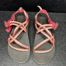 Chacos Girls Size 3 Coral Pink Light Blue Double Strap Sandals Kids J180230 - £12.89 GBP