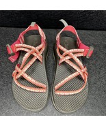 Chacos Girls Size 3 Coral Pink Light Blue Double Strap Sandals Kids J180230 - £12.74 GBP