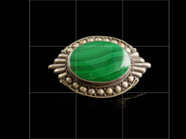VIntage art Deco sterling brooch - Green Malachite pin - irish gift  - $135.00