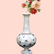 12&quot; Height Antique White Marble Flower Vase with Mother of Pearl Inlay - £256.26 GBP