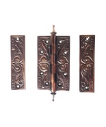 Lot of 6.4&quot; Vintage Solid Brass Door Hinges with Batik Flower Detail Eng... - $32.25+