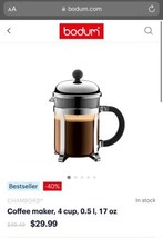 Bodum Chambord 4-Cup Chrome French Press Coffee Maker - £14.89 GBP