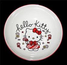 HELLO KITTY Candy Canes Dress Bows Stars Red Rim 46 Oz 9-1/4&quot; Dinner Bow... - $19.99