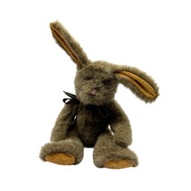 Vtg Boyds Bears Jointed Brown Rabbit Bunny Poseable Ear Bow 12&quot; Beanbag Plush - £12.42 GBP