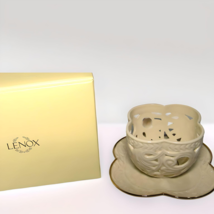 LENOX CHINA ILLUMINATIONS PIERCED TEALIGHT CANDLE DISH FLORAL BASE W/BOX - £11.57 GBP