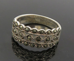 925 Sterling Silver - Vintage Shiny Marcasite Wavy Band Ring Sz 8 - RG16328 - $28.01