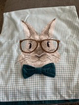 Hip &amp; Hop Easter Table Runner Aqua Gingham Bunny w/Glasses, Bow-Tie 75x16&quot; - £20.49 GBP