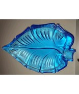 Vintage Blue Glass Leaf Ash Tray/Trinket Dish 7.5&quot; - $238.75 MXN