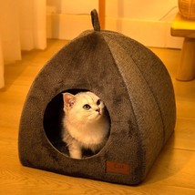 Soft Cat Bed Foldable Kitten House Semi-enclosed Indoor Cats Cave Warm Kennel fo - £22.89 GBP+