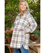 White Plaid Print Tunic Plus Size Shacket with Slits - $34.98