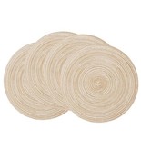 Four (4) COOLMADE ~ 15&quot; Round ~ BEIGE ~ Braided/Woven ~ Textured Placemats - $40.92 CAD