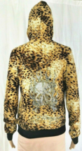 Ed Hardy Flaming Skull Leopard Print Jacket Full Zip Hoodie Reversible Wm Medium - £60.24 GBP