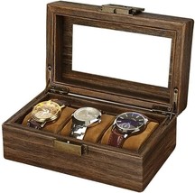 watch case Box Organizer 3 Slots Watches Display Case with Glass Lid (Wooden) - £39.68 GBP