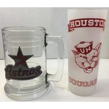 Houston Cougars Frosted Glass &amp; Houston Astros Clear Glass Mug. MLB / NCAA - $35.50