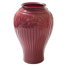 Vintage Art Deco Style Large Glass Floor Umbrella Vase Cranberry Floral 16&quot; - £47.60 GBP