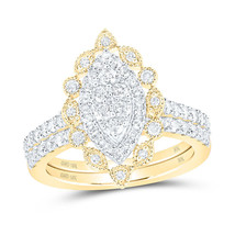 10kt Yellow Gold Round Diamond Marquise-shape Bridal Wedding Ring Band Set 1 Ctw - £1,011.49 GBP