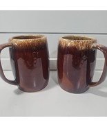 Vtg HULL BROWN Drip Glaze Pottery COFFEE MUGS 5&quot; TALL 16oz Lot Of 2 Made... - $433.15 MXN