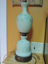Table Lamp 30&quot; Green Satin Glass early mid century Hand Blown Painted An... - €19,40 EUR