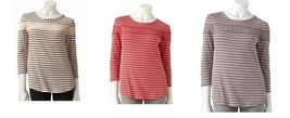 NWT Lauren Conrad Striped Crochet Lace Cotton Modal Top - Size XS - £11.60 GBP