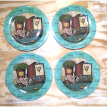 (4) Melamine au jardin Evergreen Plates - Floral/Pitcher Scene - Minimal... - $321.51 MXN