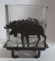 Moose Metal and Glass Candle Holder 4 X 3.25  inches - £3.56 GBP