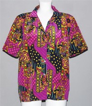 VTG Sara Stephen Colorful Baroque Polka Dots Scroll Squares Blouse Wm&#39;s M / L - £16.10 GBP