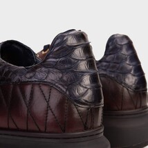 The Adler Navy Blue & Burgundy Snake Leather Men Sneaker Limited Edition image 7