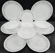 11 Pc Corelle Modena Dinner Bread Plate Soup Bowl Set Corning Gray Band ... - £69.85 GBP