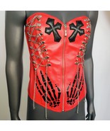 Gothic Spiked Red Punk Rock PU Faux Leather Bustiers Top With Chains - $68.00